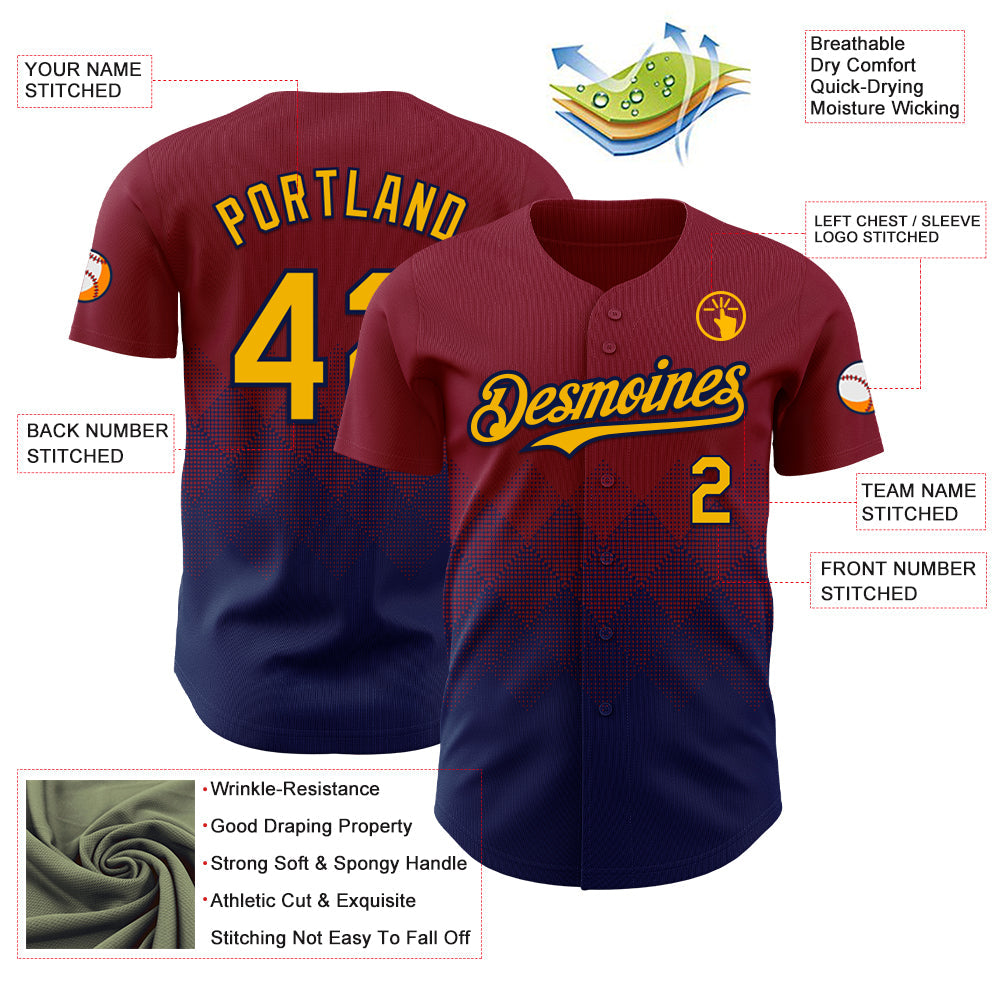 Custom Crimson Gold-Navy 3D Gradient Square Shape Authentic Baseball Jersey - Sky-Custom