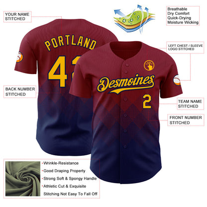 Custom Crimson Gold-Navy 3D Gradient Square Shape Authentic Baseball Jersey - Sky-Custom
