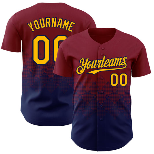 Custom Crimson Gold-Navy 3D Gradient Square Shape Authentic Baseball Jersey - Sky-Custom
