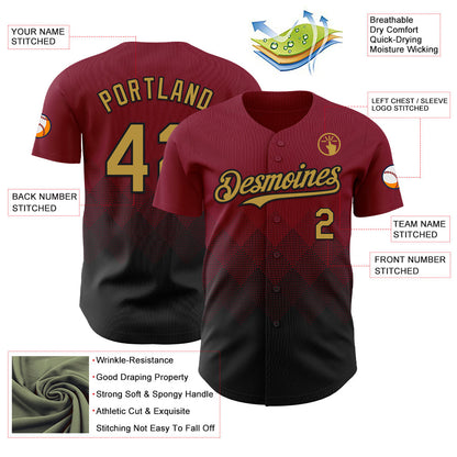 Custom Crimson Old Gold-Black 3D Gradient Square Shape Authentic Baseball Jersey - Sky-Custom