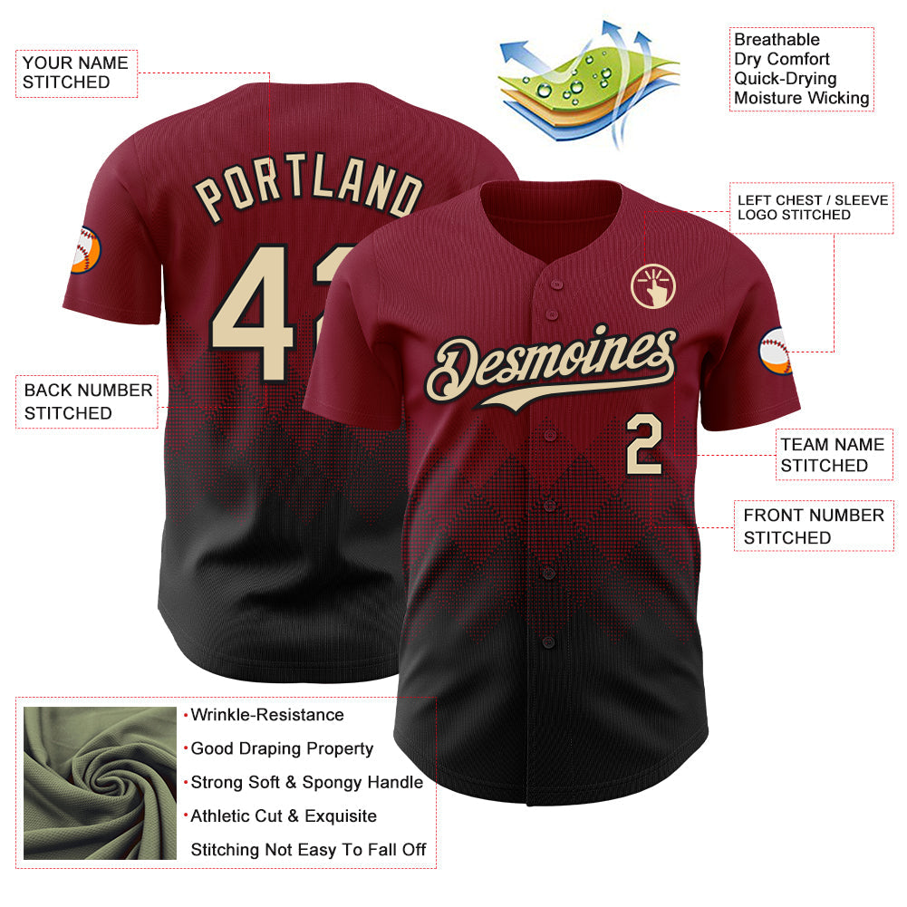 Custom Crimson Cream-Black 3D Gradient Square Shape Authentic Baseball Jersey - Sky-Custom