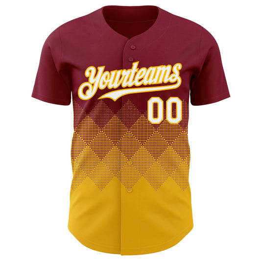 Custom Crimson White-Gold 3D Gradient Square Shape Authentic Baseball Jersey - Sky-Custom