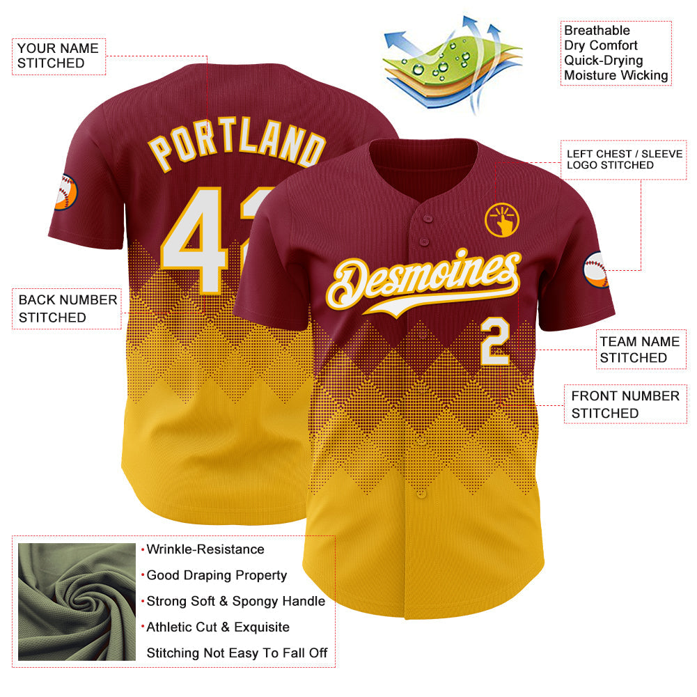 Custom Crimson White-Gold 3D Gradient Square Shape Authentic Baseball Jersey - Sky-Custom