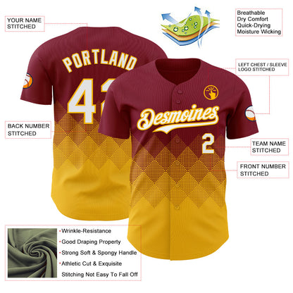 Custom Crimson White-Gold 3D Gradient Square Shape Authentic Baseball Jersey - Sky-Custom