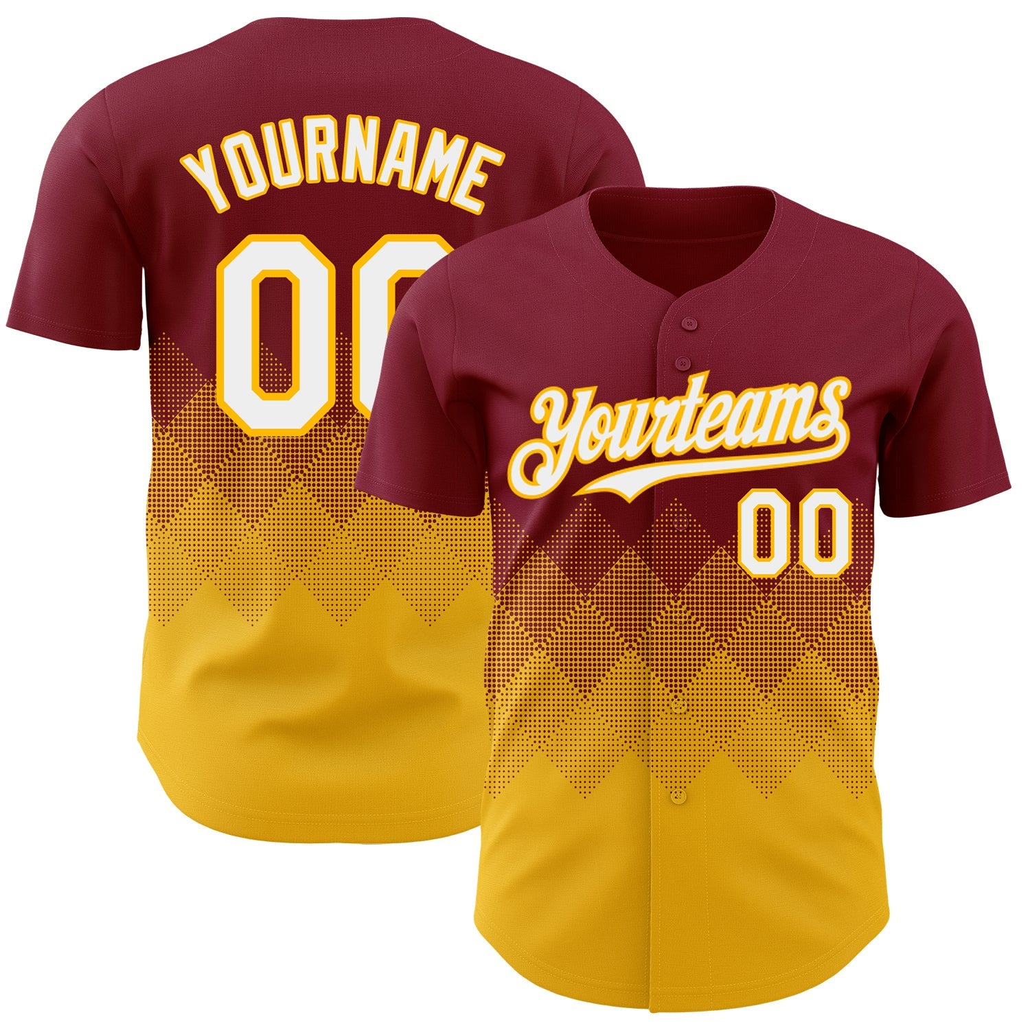 Custom Crimson White-Gold 3D Gradient Square Shape Authentic Baseball Jersey - Sky-Custom