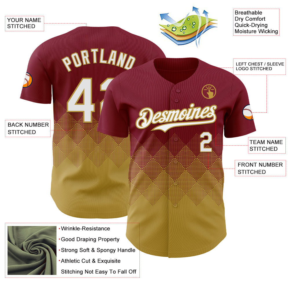 Custom Crimson White-Old Gold 3D Gradient Square Shape Authentic Baseball Jersey - Sky-Custom