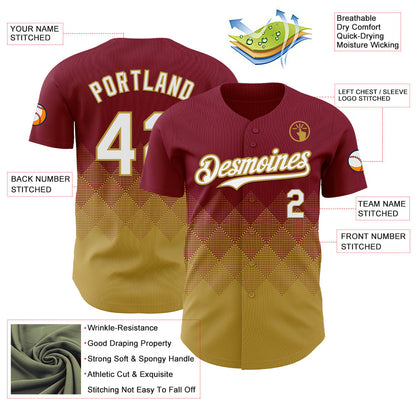 Custom Crimson White-Old Gold 3D Gradient Square Shape Authentic Baseball Jersey - Sky-Custom
