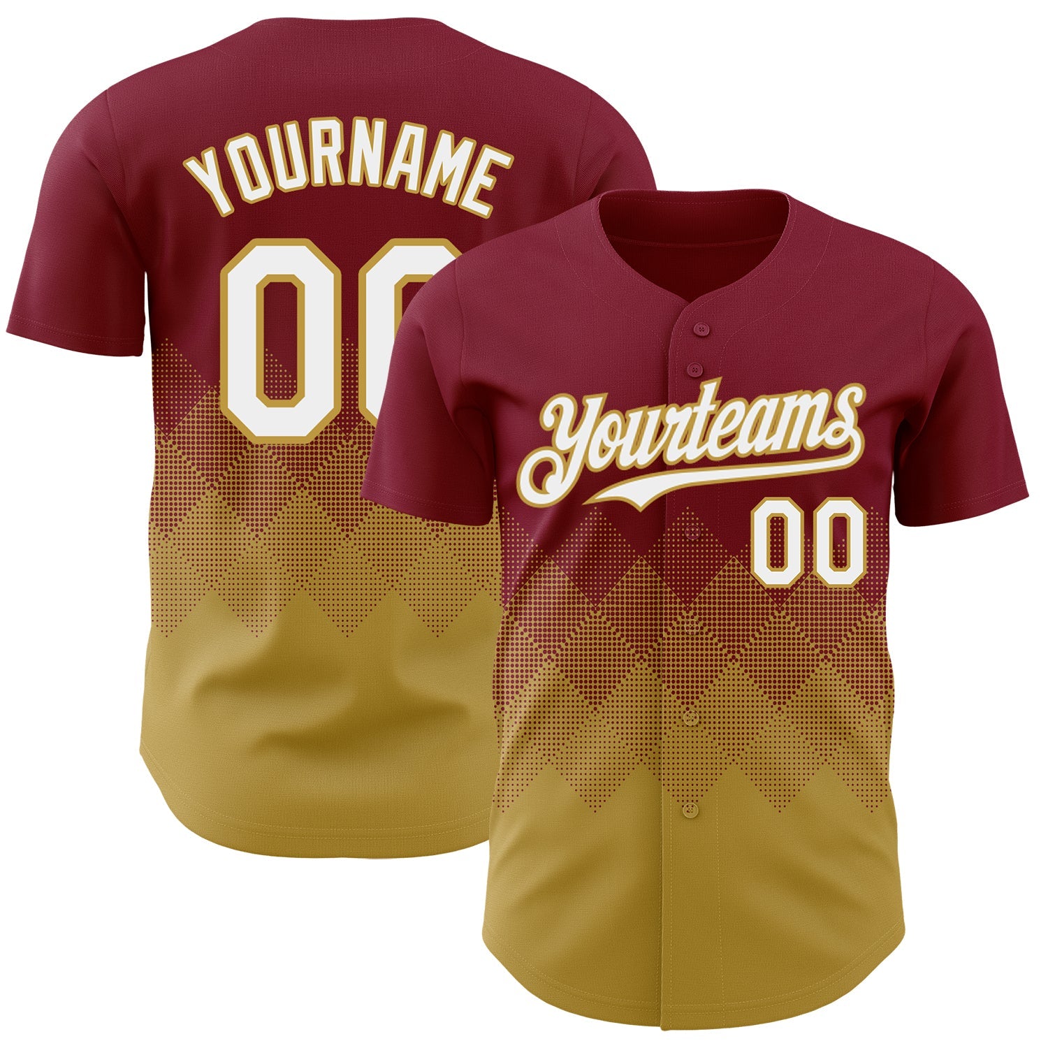 Custom Crimson White-Old Gold 3D Gradient Square Shape Authentic Baseball Jersey - Sky-Custom