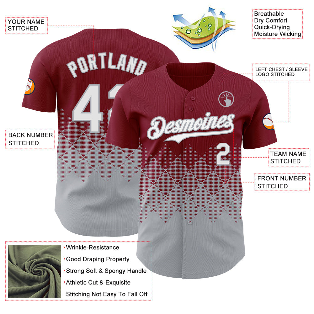 Custom Crimson White-Gray 3D Gradient Square Shape Authentic Baseball Jersey - Sky-Custom