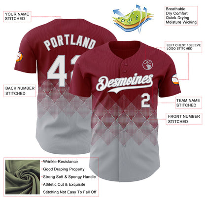 Custom Crimson White-Gray 3D Gradient Square Shape Authentic Baseball Jersey - Sky-Custom