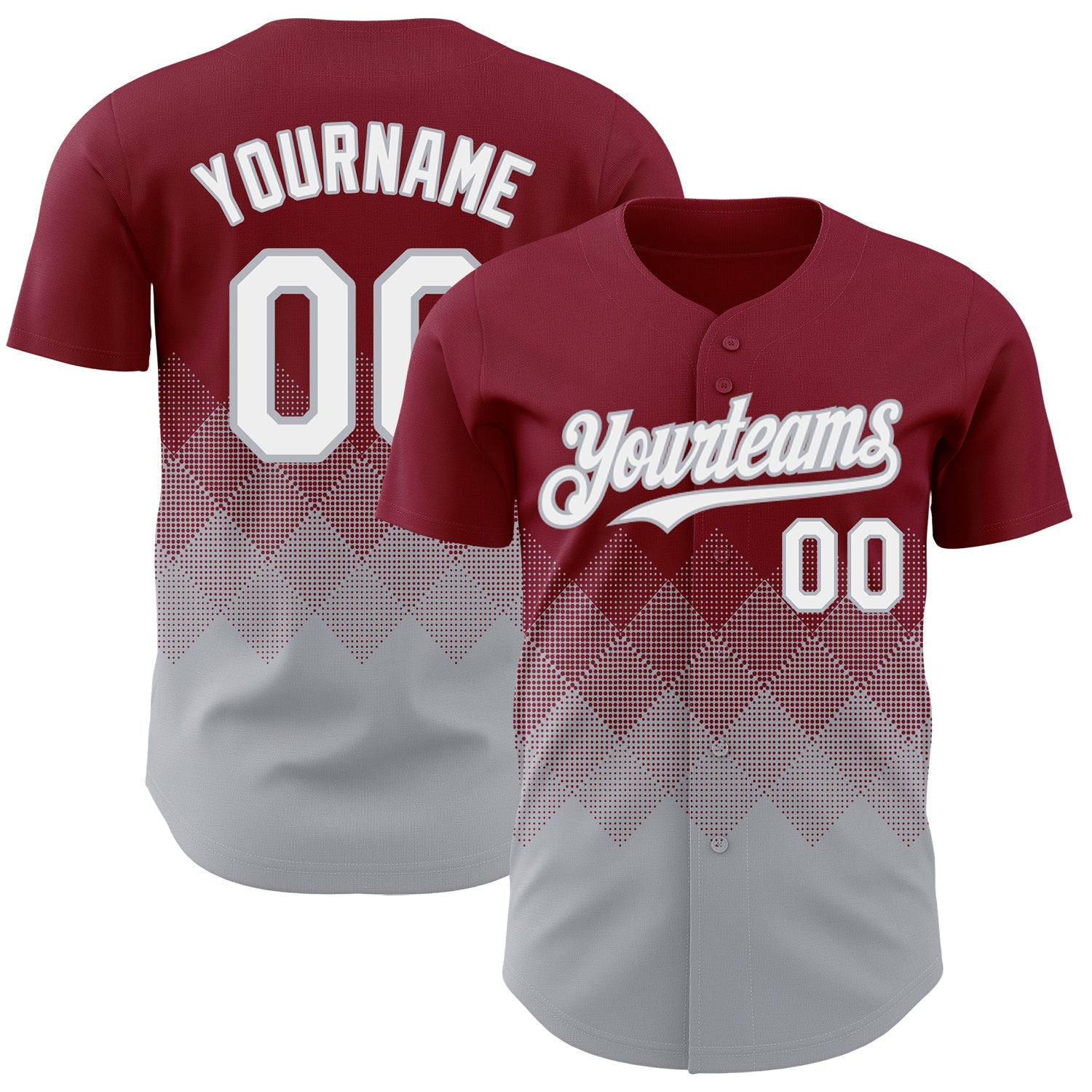 Custom Crimson White-Gray 3D Gradient Square Shape Authentic Baseball Jersey - Sky-Custom