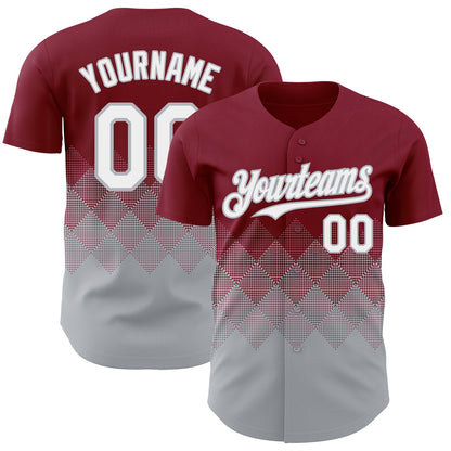Custom Crimson White-Gray 3D Gradient Square Shape Authentic Baseball Jersey - Sky-Custom