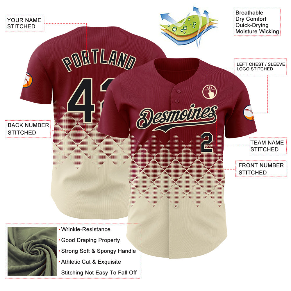 Custom Crimson Black-Cream 3D Gradient Square Shape Authentic Baseball Jersey - Sky-Custom
