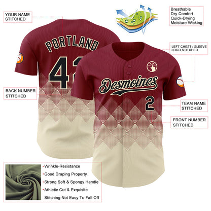 Custom Crimson Black-Cream 3D Gradient Square Shape Authentic Baseball Jersey - Sky-Custom