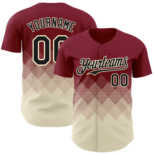 Custom Crimson Black-Cream 3D Gradient Square Shape Authentic Baseball Jersey - Sky-Custom
