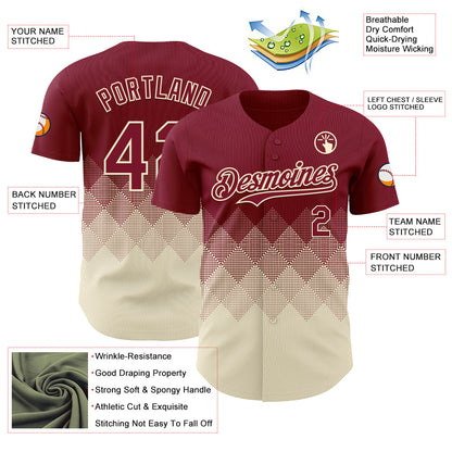Custom Crimson Cream 3D Gradient Square Shape Authentic Baseball Jersey - Sky-Custom