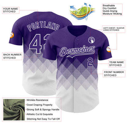 Custom Purple White 3D Gradient Square Shape Authentic Baseball Jersey - Sky-Custom