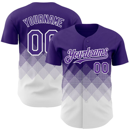 Custom Purple White 3D Gradient Square Shape Authentic Baseball Jersey - Sky-Custom