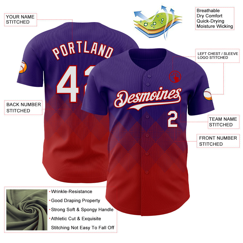Custom Purple White-Red 3D Gradient Square Shape Authentic Baseball Jersey - Sky-Custom
