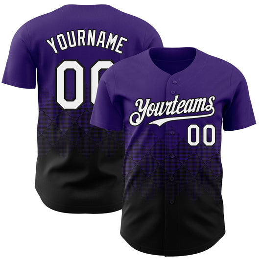Custom Purple White-Black 3D Gradient Square Shape Authentic Baseball Jersey - Sky-Custom