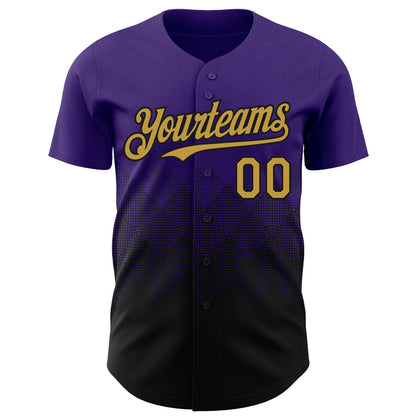 Custom Purple Old Gold-Black 3D Gradient Square Shape Authentic Baseball Jersey - Sky-Custom