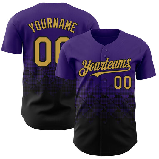 Custom Purple Old Gold-Black 3D Gradient Square Shape Authentic Baseball Jersey - Sky-Custom