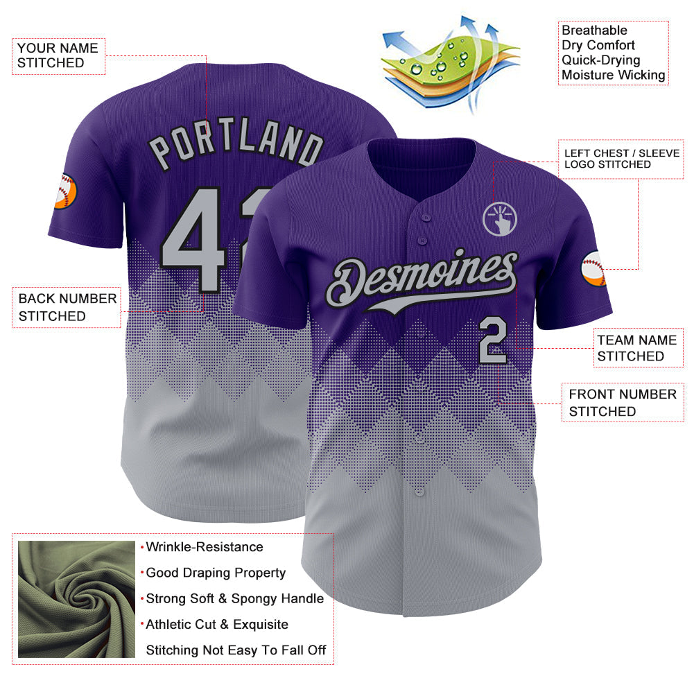 Custom Purple Gray-Black 3D Gradient Square Shape Authentic Baseball Jersey - Sky-Custom