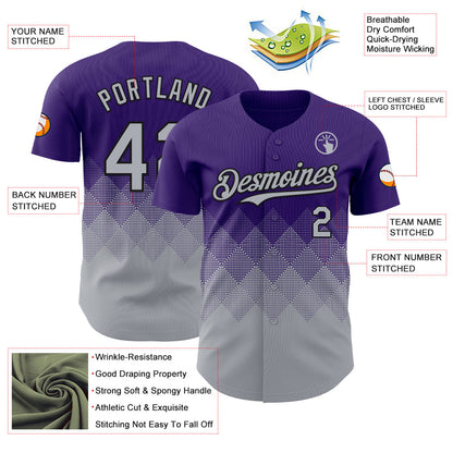 Custom Purple Gray-Black 3D Gradient Square Shape Authentic Baseball Jersey - Sky-Custom