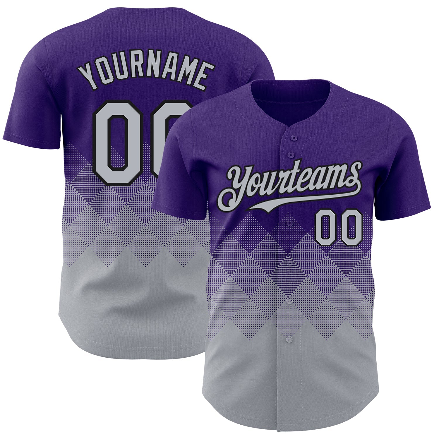 Custom Purple Gray-Black 3D Gradient Square Shape Authentic Baseball Jersey - Sky-Custom