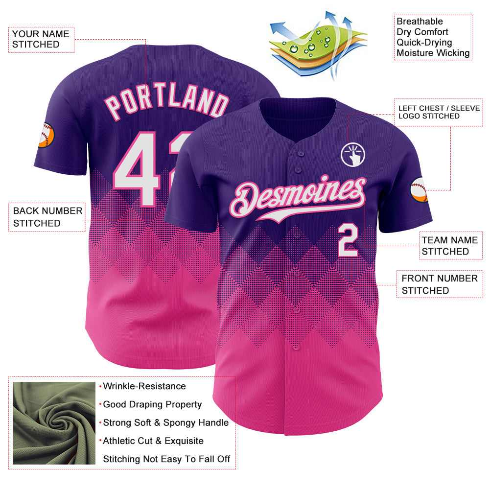 Custom Purple White-Pink 3D Gradient Square Shape Authentic Baseball Jersey - Sky-Custom