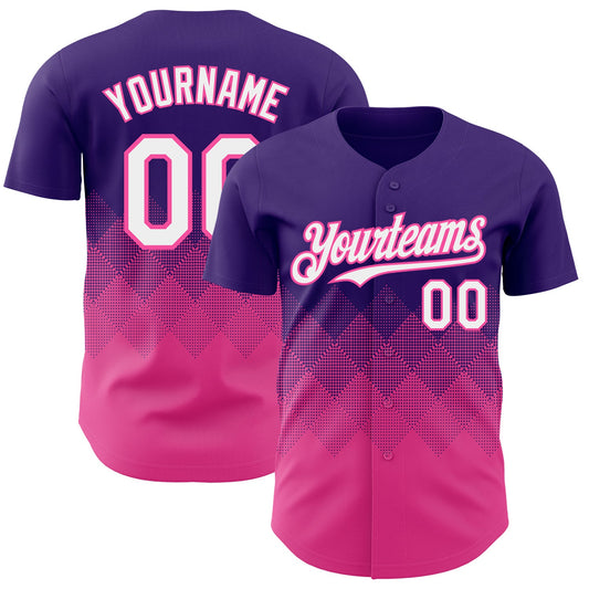 Custom Purple White-Pink 3D Gradient Square Shape Authentic Baseball Jersey - Sky-Custom