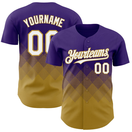 Custom Purple White-Old Gold 3D Gradient Square Shape Authentic Baseball Jersey - Sky-Custom