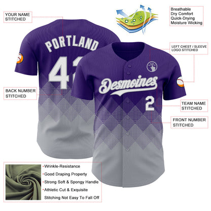 Custom Purple White-Gray 3D Gradient Square Shape Authentic Baseball Jersey - Sky-Custom
