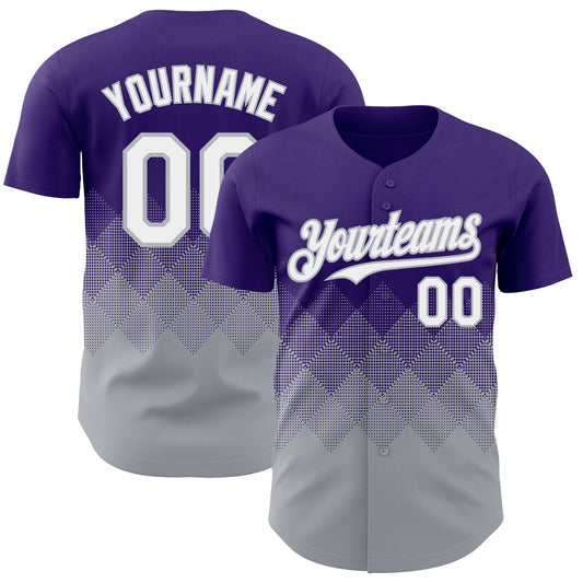 Custom Purple White-Gray 3D Gradient Square Shape Authentic Baseball Jersey - Sky-Custom