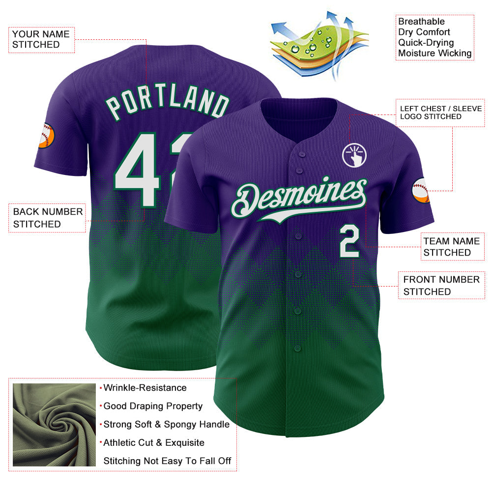 Custom Purple White-Kelly Green 3D Gradient Square Shape Authentic Baseball Jersey - Sky-Custom