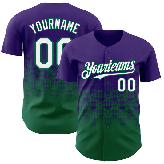 Custom Purple White-Kelly Green 3D Gradient Square Shape Authentic Baseball Jersey - Sky-Custom