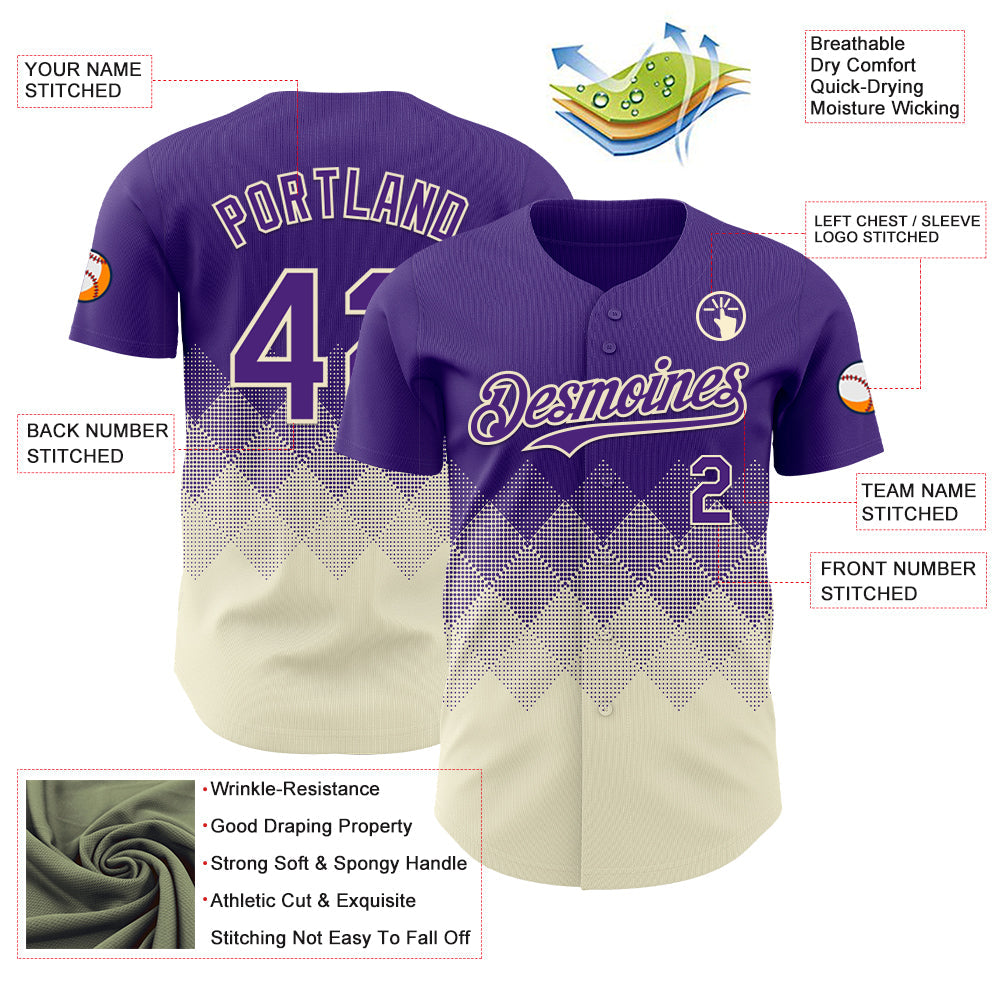 Custom Purple Cream 3D Gradient Square Shape Authentic Baseball Jersey - Sky-Custom