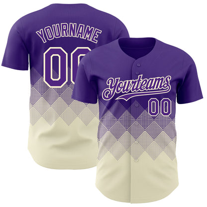 Custom Purple Cream 3D Gradient Square Shape Authentic Baseball Jersey - Sky-Custom