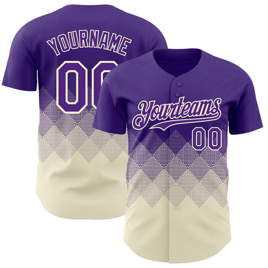 Custom Purple Cream 3D Gradient Square Shape Authentic Baseball Jersey - Sky-Custom