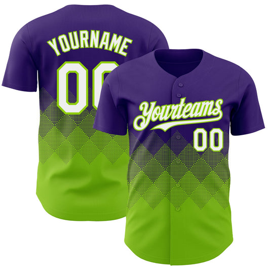 Custom Purple White-Neon Green 3D Gradient Square Shape Authentic Baseball Jersey - Sky-Custom