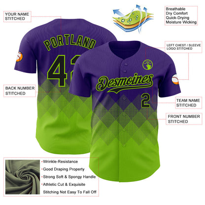 Custom Purple Black-Neon Green 3D Gradient Square Shape Authentic Baseball Jersey - Sky-Custom
