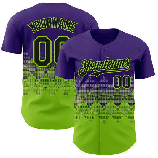 Custom Purple Black-Neon Green 3D Gradient Square Shape Authentic Baseball Jersey - Sky-Custom