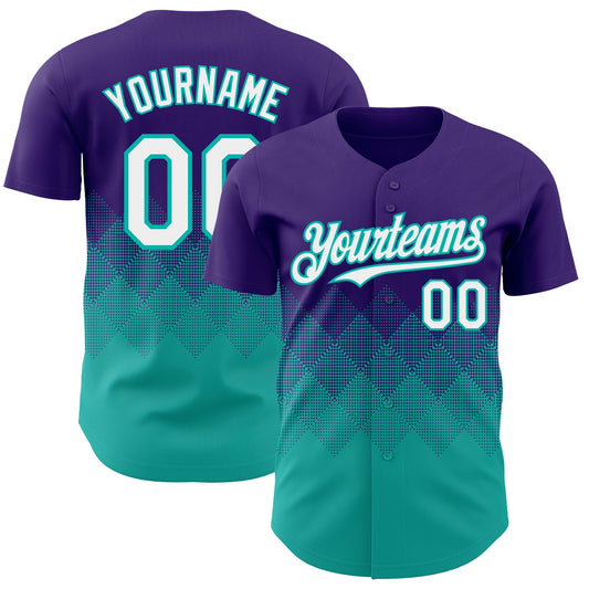 Custom Purple White-Aqua 3D Gradient Square Shape Authentic Baseball Jersey - Sky-Custom