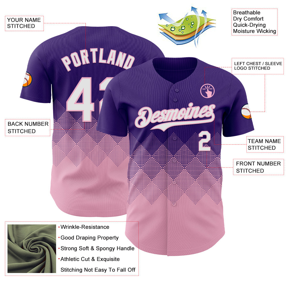 Custom Purple White-Light Pink 3D Gradient Square Shape Authentic Baseball Jersey - Sky-Custom