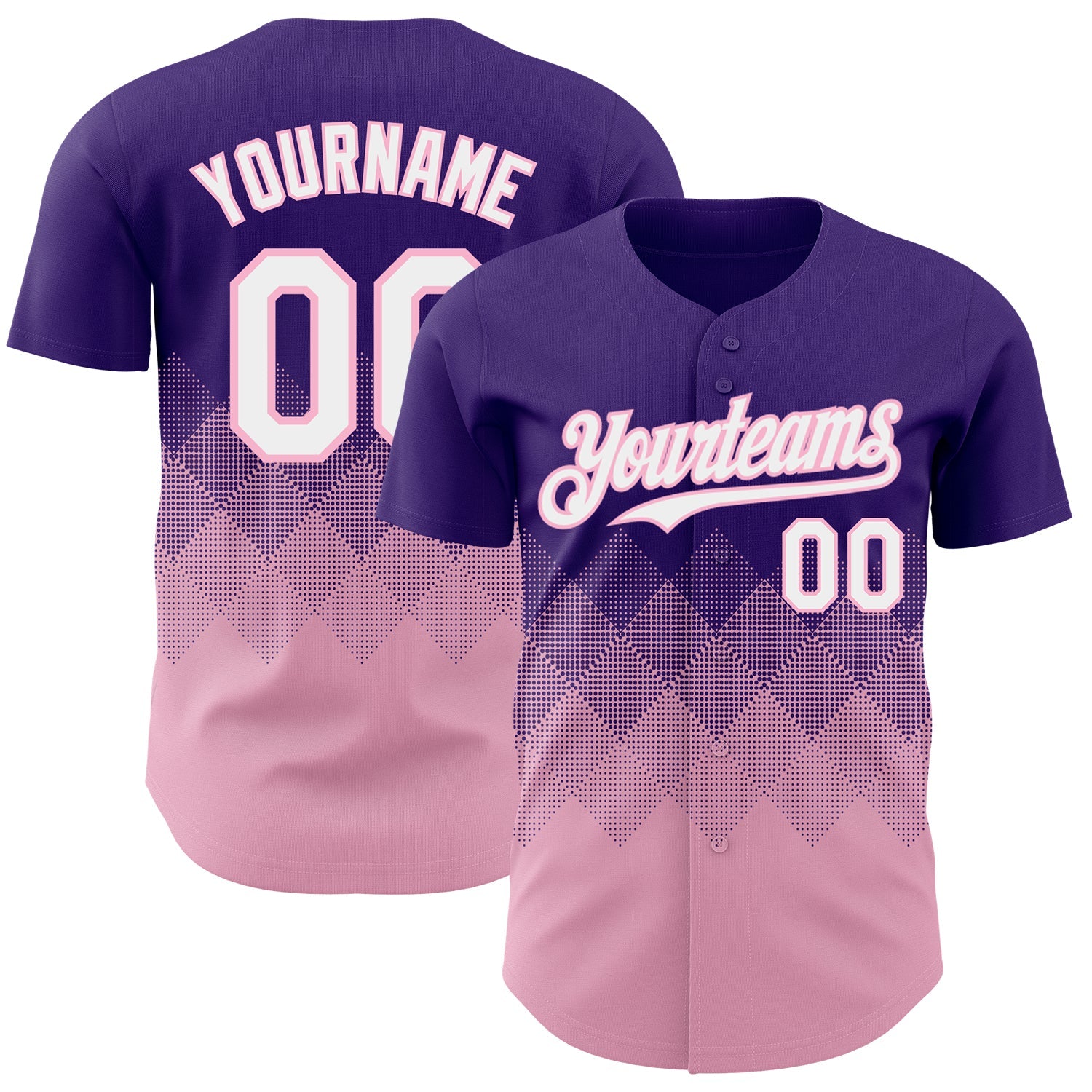 Custom Purple White-Light Pink 3D Gradient Square Shape Authentic Baseball Jersey - Sky-Custom