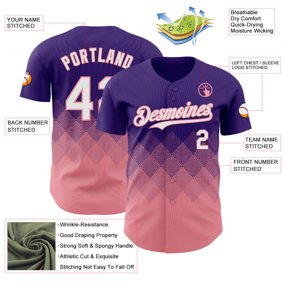 Custom Purple White-Medium Pink 3D Gradient Square Shape Authentic Baseball Jersey - Sky-Custom