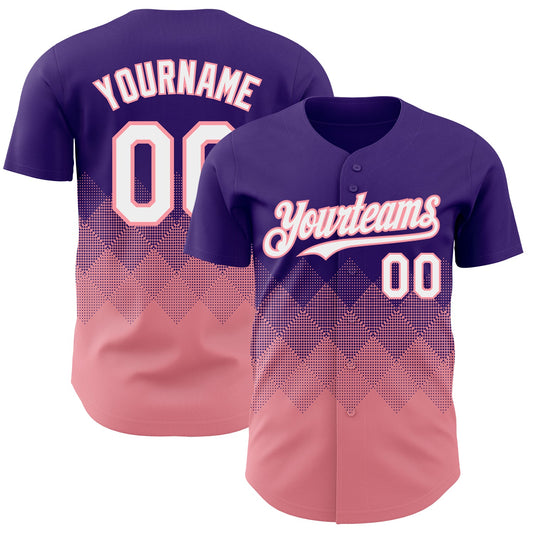 Custom Purple White-Medium Pink 3D Gradient Square Shape Authentic Baseball Jersey - Sky-Custom