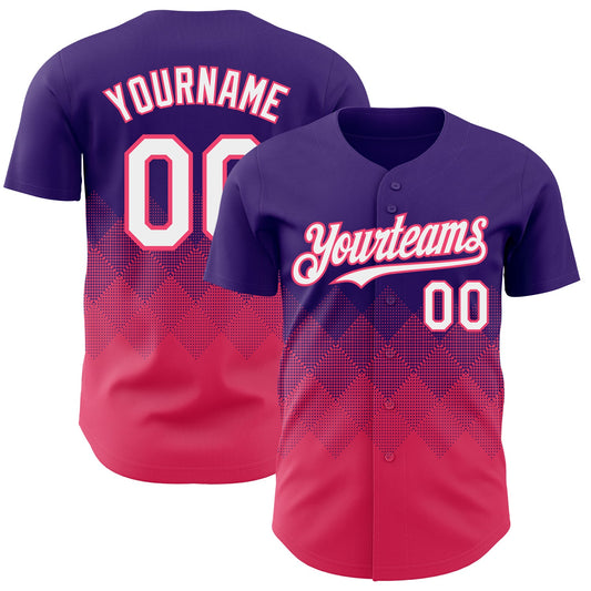 Custom Purple White-Neon Pink 3D Gradient Square Shape Authentic Baseball Jersey - Sky-Custom