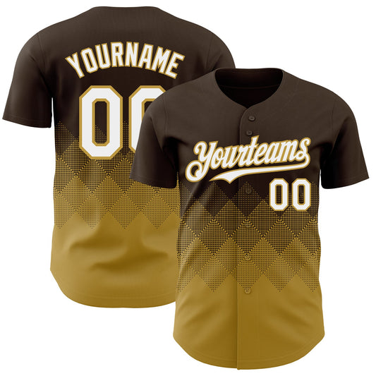 Custom Brown White-Old Gold 3D Gradient Square Shape Authentic Baseball Jersey - Sky-Custom