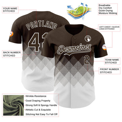Custom Brown White 3D Gradient Square Shape Authentic Baseball Jersey - Sky-Custom
